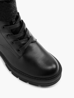 Black Lace Up Boot with Gem Strap