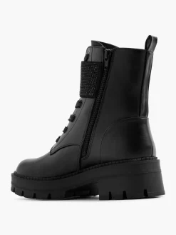 Black Lace Up Boot with Gem Strap