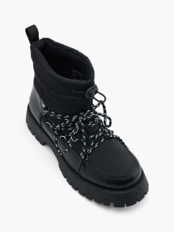 Black Lace Up Chunky Soled Hiker Boot