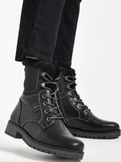 Black Lace Up Fur Lined Comfort Boot