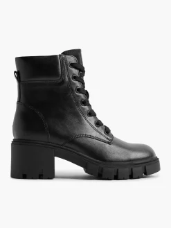 Black Lace Up Heeled Biker Boot