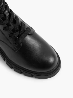 Black Lace Up Heeled Biker Boot