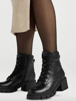 Black Lace Up Heeled Biker Boot
