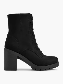 Black Lace Up Heeled Platform Boot