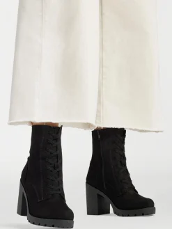 Black Lace Up Heeled Platform Boot