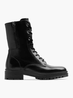 Black Lace Up Leather Army Boot