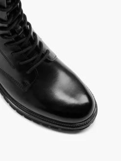 Black Lace Up Leather Army Boot