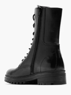 Black Lace Up Leather Army Boot