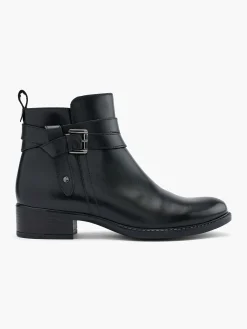 Black Leather Ankle Boot with Buckle Strapped Detail