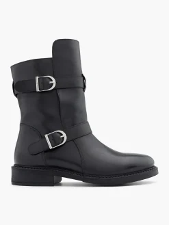 Black Leather Ankle Boot with Buckle Details