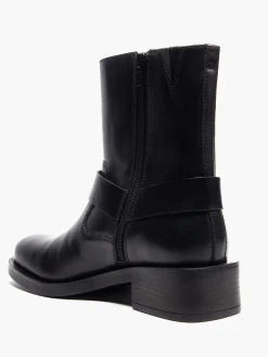 Black Leather Ankle Boot with Harness Detail