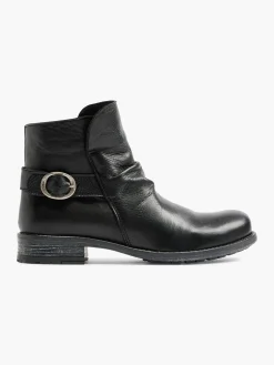 Black Leather Buckle Detailed Ankle Boot