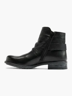 Black Leather Buckle Detailed Ankle Boot