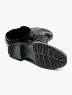 Black Leather Buckle Detailed Ankle Boot