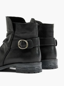 Black Leather Buckle Detailed Ankle Boot