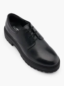 Black Leather Chunky Sole Lace Up Shoe