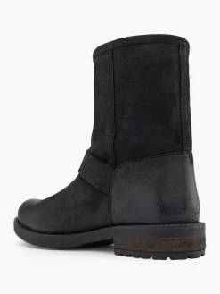 Black Leather Classic Ankle Boot with Double Buckle Detail