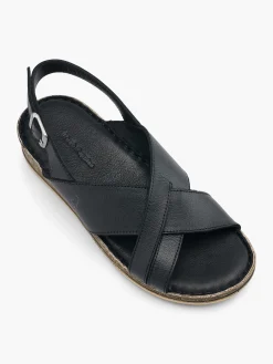 Black Leather Cross Strap Sandals