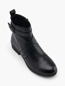 Black Leather Cross Strapped Detail Ankle Boot