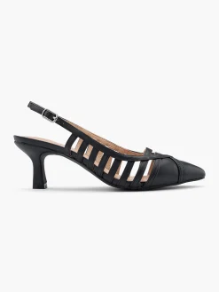 Black Leather Cut Out Slingback Heel