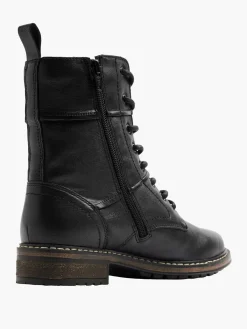 Black Leather Lace Up Biker Boot