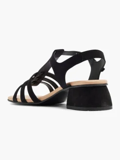 Black Leather Multi Strap Sandals with Block Heel