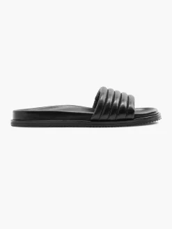 Black Leather Padded Mule Sandal