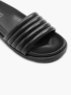 Black Leather Padded Mule Sandal