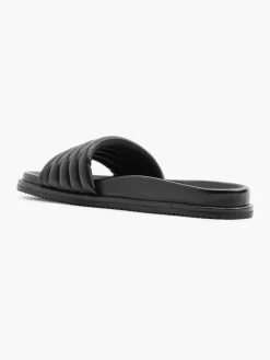 Black Leather Padded Mule Sandal