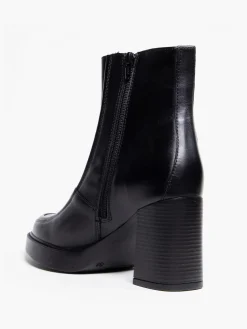 Black Leather Panelled Block Heeled Ankle Boot