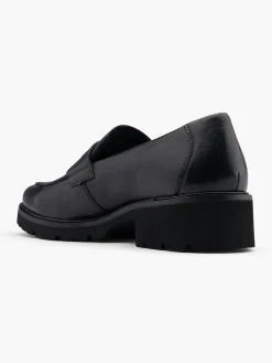 Black Leather Plain Front Flat Loafer