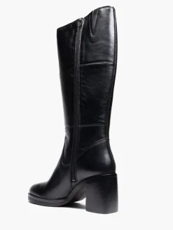 Black Leather Platform Long Leg Boot