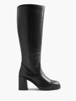 Black Leather Platform Long Leg Boot