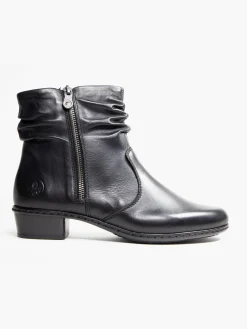 Black Leather Ruched Ankle Boot