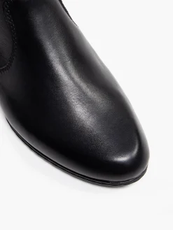 Black Leather Ruched Ankle Boot