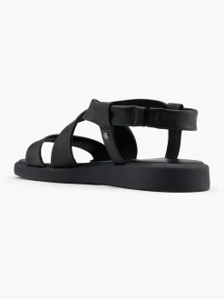Black Leather Strapped Sandal