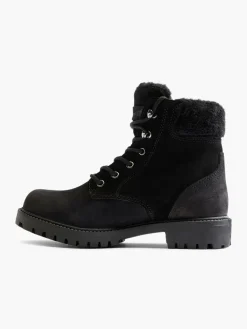 Black Leather Suede Faux Fur Lined Lace Up Boot