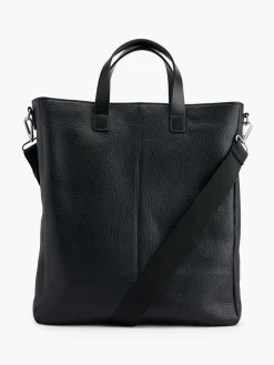 Black Leather Tote Bag with Adjustable Shoulder Strap