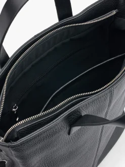 Black Leather Tote Bag with Adjustable Shoulder Strap