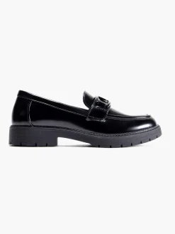 Black Loafers with Metal Link Detail