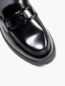 Black Loafers with Metal Link Detail