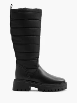 Black Long Leg Boot with Quilted Panelling