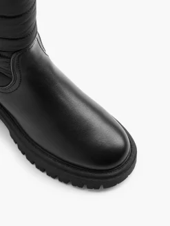 Black Long Leg Boot with Quilted Panelling