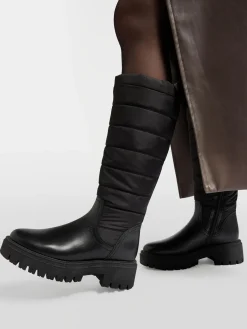 Black Long Leg Boot with Quilted Panelling