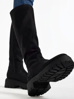 Black Long Leg Chunky Soled Boot