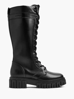 Black Long Leg Lace Up Biker Boot