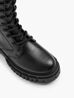 Black Long Leg Lace Up Biker Boot