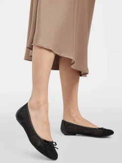 Black Mesh Embellished Ballet Slipper