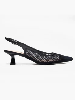 Black Mesh Slingback Kitten Heel