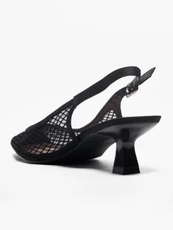 Black Mesh Slingback Kitten Heel
